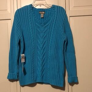 Caribbean V-Neck cotton blend Sweater in Vibrant Blue